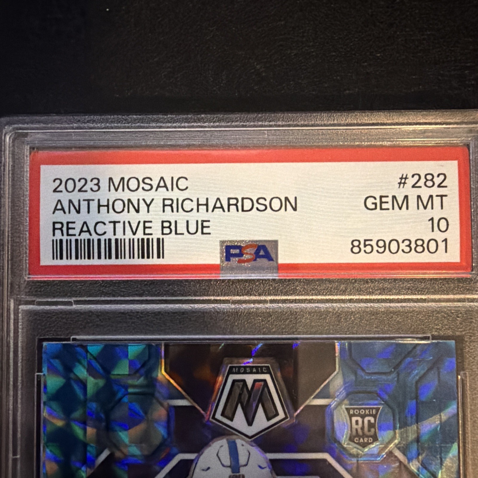 2023 Mosaic Anthony Richardson Reactive Blue Psa 10 RC view 3