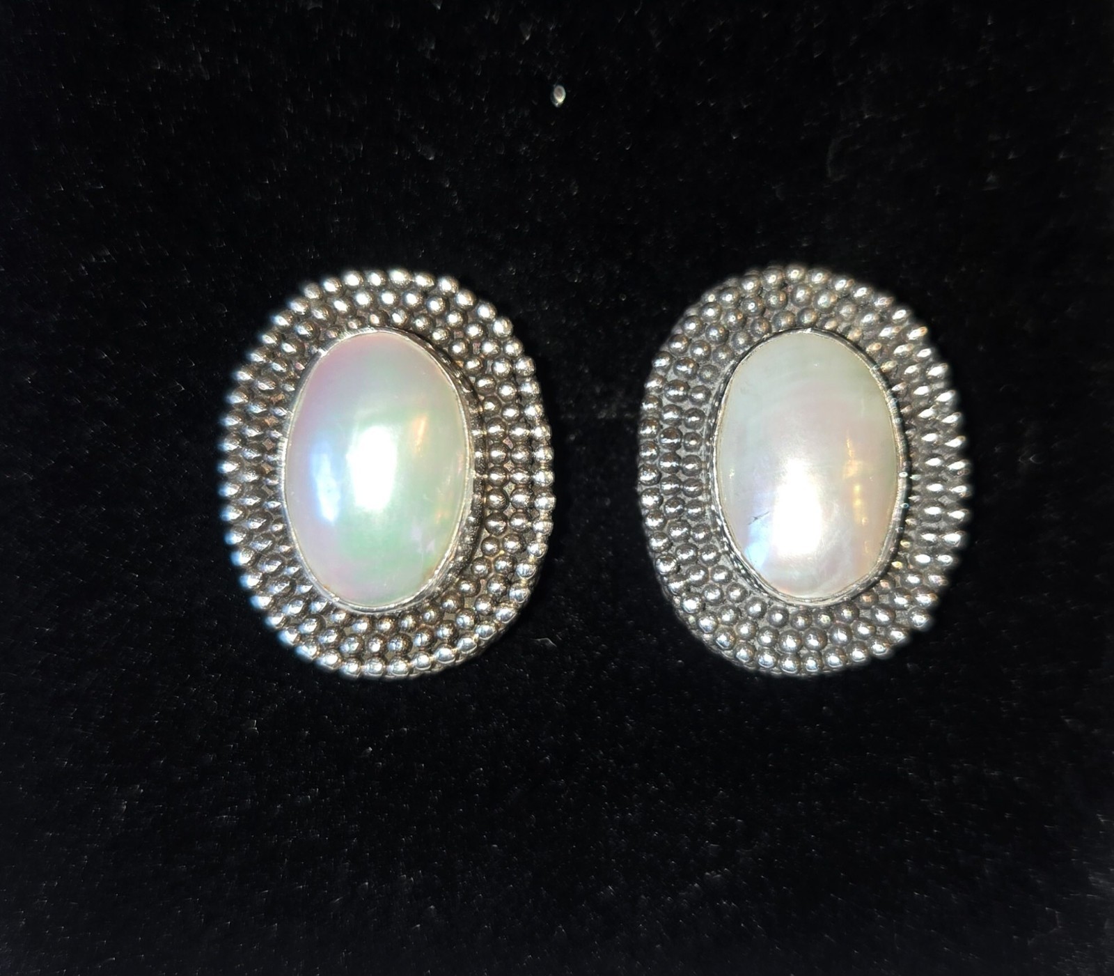 Vintage Sterling Silver Mabe Pearl Stud Earrings