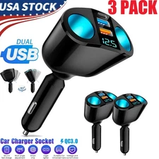 3Pack 12V Dual USB Car Cigarette Lighter Socket Splitter Power Adapter Charger