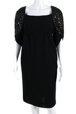 Chanel Womens Sequined Wool Silk Crepe Runway  Dress Black Size 40