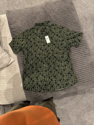 Michael Kors Slim Fit Men L Green/Black  KORS Logo Short Sleeve Shirt  MSRP $89