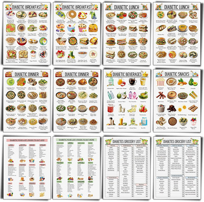 12 Pcs Diabetes Food List Diabetes Meal Chart Information Diet Plan, Low Carb