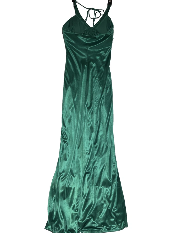 City Triangles Halter Gown S Emerald Green Sparkle Satin Fairy Mermaid Prom Y2K - Image 2 of 4