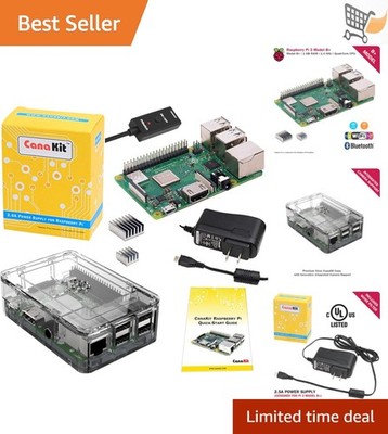 Raspberry Pi 3 B+ Kit 1GB RAM 2.5A Power Supply Clear Case Aluminum Heat Sinks