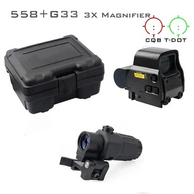 G33 3x Magnifier 558 Red Green Dot Holographic Reflex Scope Sight QD Mount 20mm