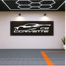 Chevrolet Corvette C8 Flag Banner 71x24" – Garage or Man Cave Wall Decor for Car