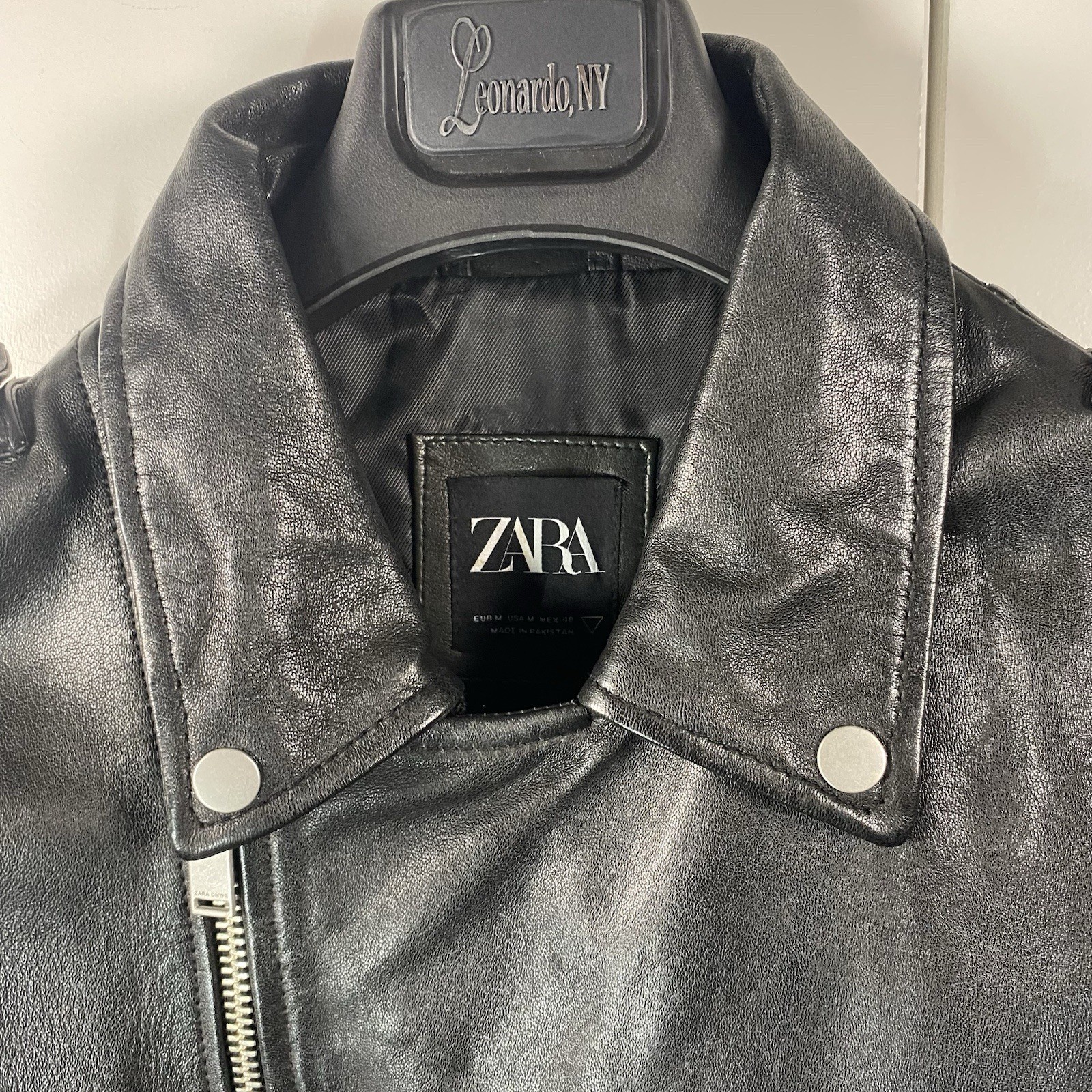 Zara Men’s Sized Medium Real Leather Biker Jacket With Four Zippers