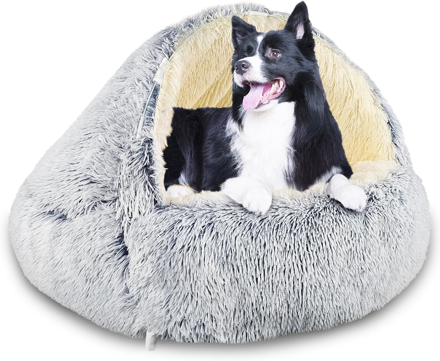 Cuccia per Cani Con Cappuccio E Supporti, Cuccia Deluxe in Peluche per Cani Di T