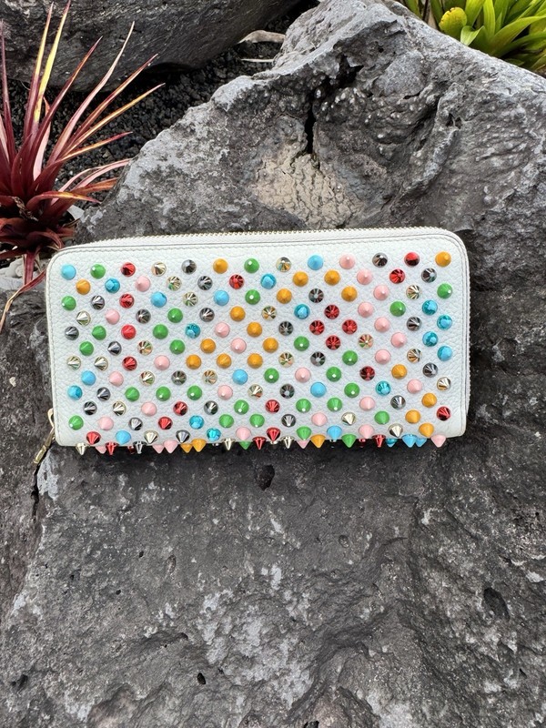 Christian Louboutin PANETTONE White Multicolor Spike Leather Clutch Wallet