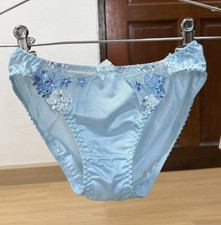 Vintage Baby Blue Polyester Panty Sheer Nylon Lace Bikini Hi Cut Brief Sz.6/M