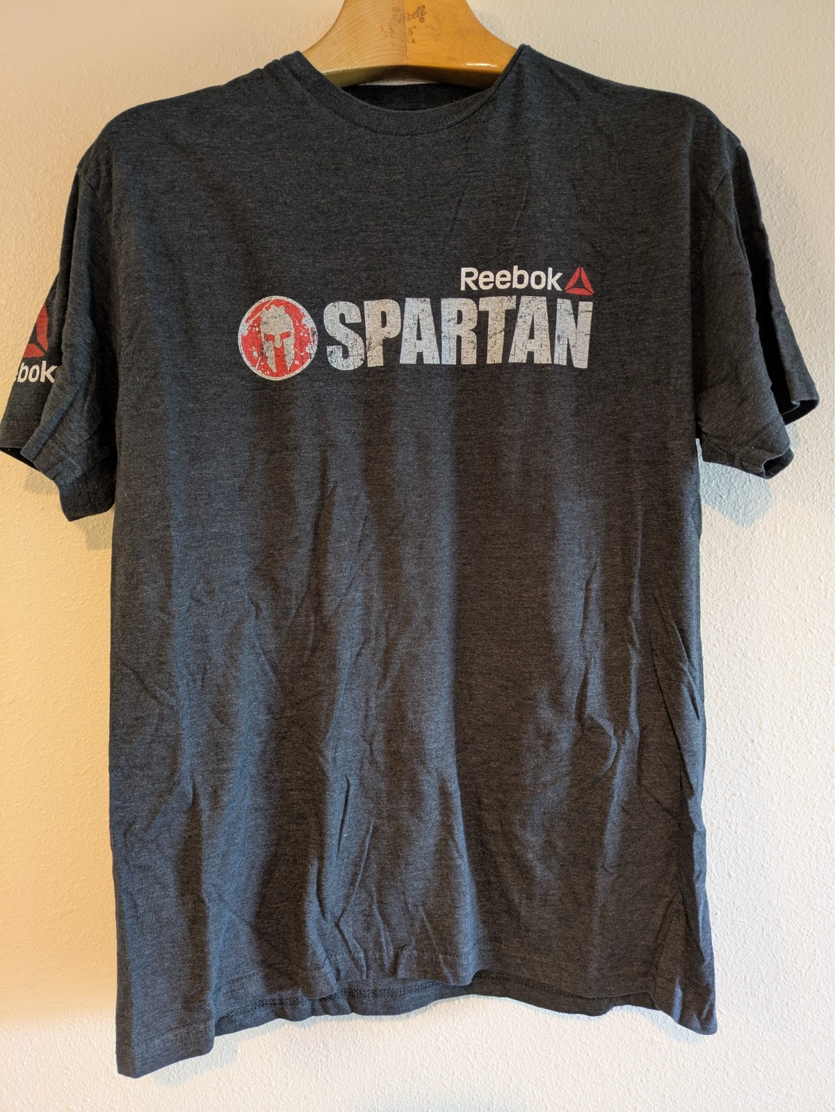 Reebok Men's T-Shirt Gray Logo Spartan Crew Neck Short Sleeve Pullover Size L