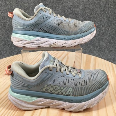Hoka One One Shoes Womens 6.5 Bondi7 Lace Up Running Sneaker F27221l Blue Fabric