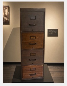 A 1930s Globe-Wernicke rare walnut 4-drawer letter-size filing cabinet Tri-Guard