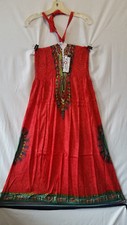 Women Clothing Long Dress Kaftan Sundress Dashiki print Red Free Size
