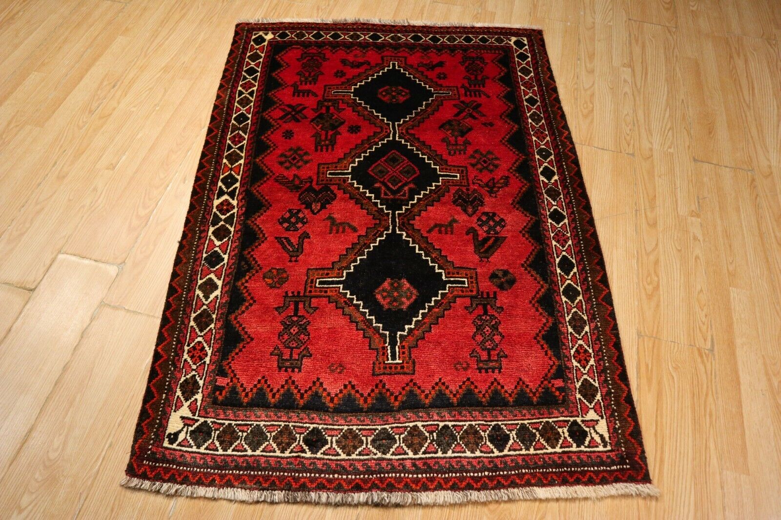 ESTATE 3x5 Circa 1970 Azerbaijan TRIBAL VILLAGE Handmade-Knotted Wool Rug 585340