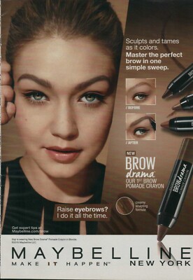 Maybelline Gigi Hadid Magazin Printanzeige Werbung Kosmetik Brauendrama 1p 2016
