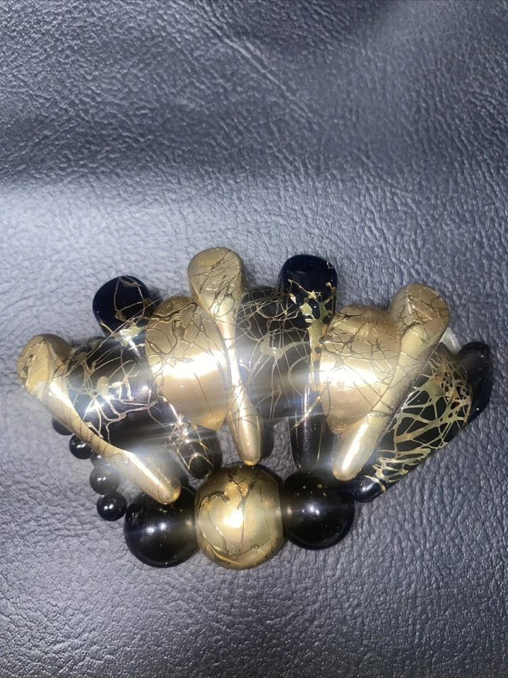 Vintage 1980's Pair Of Hair Clips Barrettes Gold / Black And Denim - Image 3 of 4