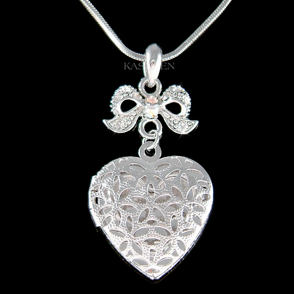 Elegant Filigraner ~Herz Medaillon~ Schleife mit Swarovski Kristall Schmuck - Bild 2 von 4
