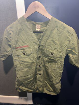 Vintage Olive Green BSA Boy Scout Short Sleeve uniform shirt  V31