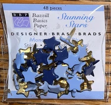 Bazzill Basics Paper ~Stunning Stars~ Monocramatic Blue Designer Brads Scrapbook