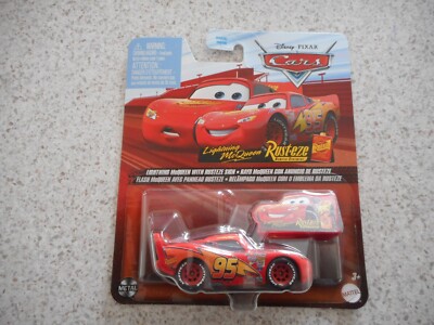 DIE CAST DISNEY PIXAR CARS MOVIE CAR 1:55 LIGHTNING MCQEEN WITH RUSTEZE SIGN