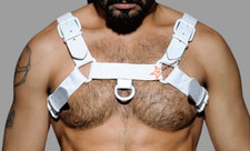 Men's Real White Leather Bulldog Chest Harness With White Accessory - Handcraft