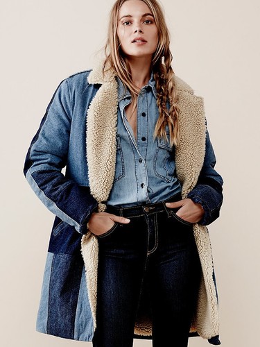 SHERPA BONDED DENIM PATCH COAT JACKET 