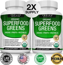 Organic Greens Superfood Tablets 2 PACKS - Greens, Fruits & Veggies for EVERYONE