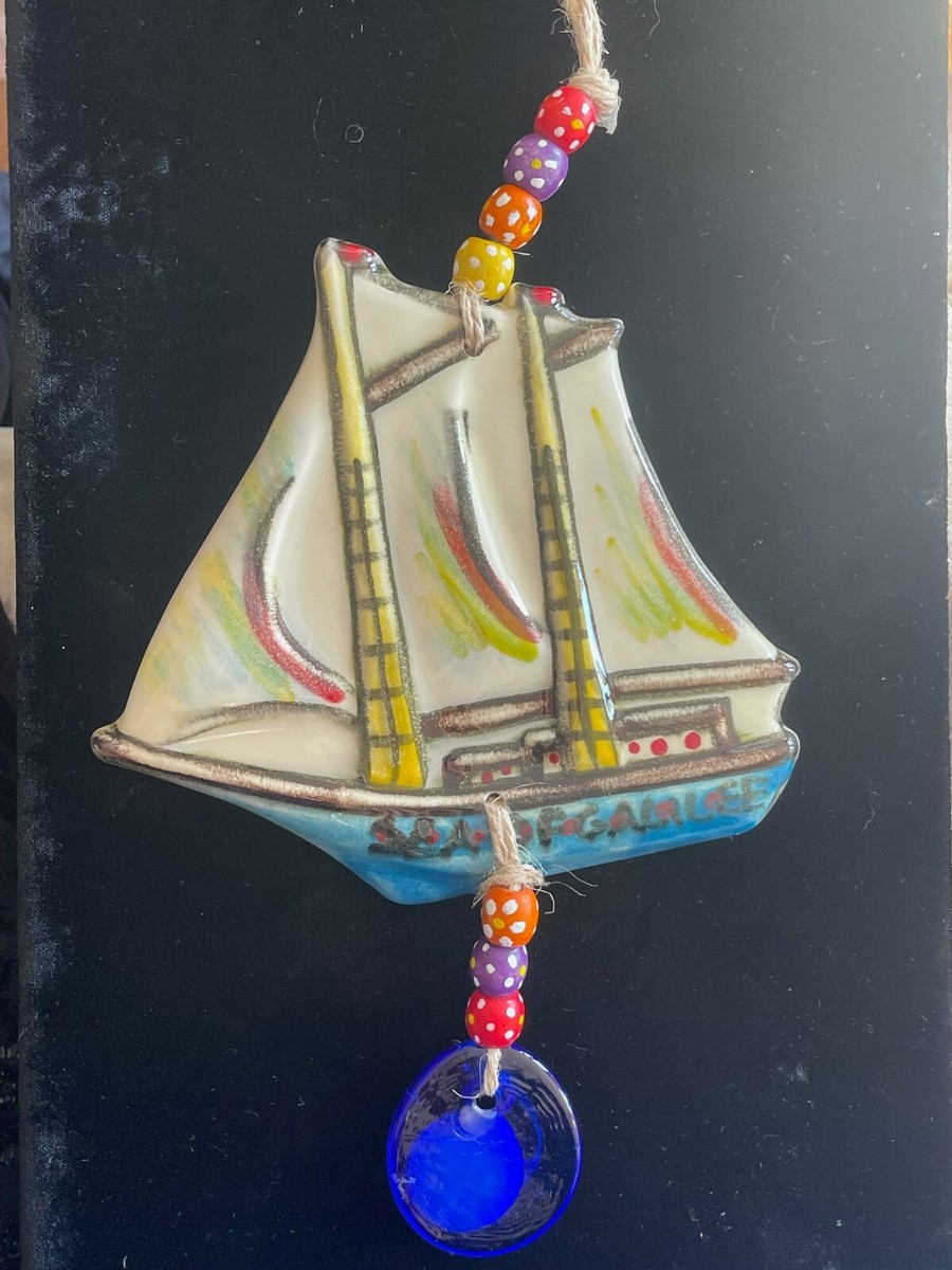 Sail Boat Hanging Ceramic Wall Decoration Nautical Theme Pottery