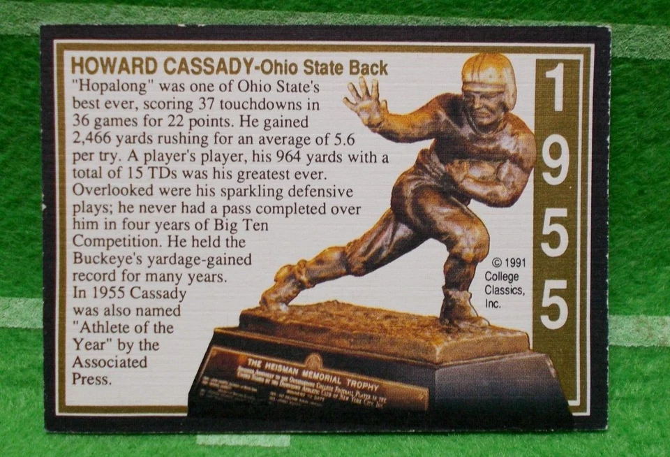 Howard "Hopalong" Cassady~ Autographed 1955 Heisman LINEN card Ohio State~PROOF~ - Image 3 of 3