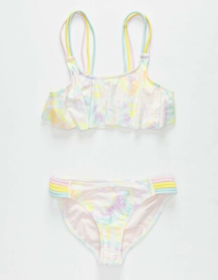 Volcom L59046 Kids Neon Trippin Out Girls Flutter Bikini Set Size 14