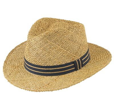 Herren Strohhut Sommerhut Seegras Luftig genetzt breite Krempe von 54 - 65 cm 