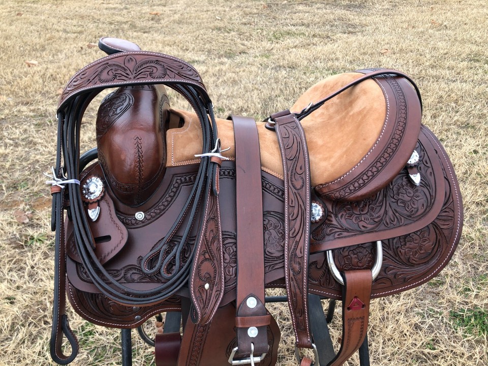 Selle Western Pleasure en cuir pour cheval : ensemble Trail Ranch