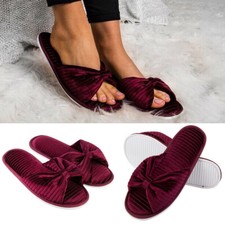 Aerusi Open Toe Soft Cozy Luxury Red Velvet Slippers Slip-On Indoor Shoes 6-10
