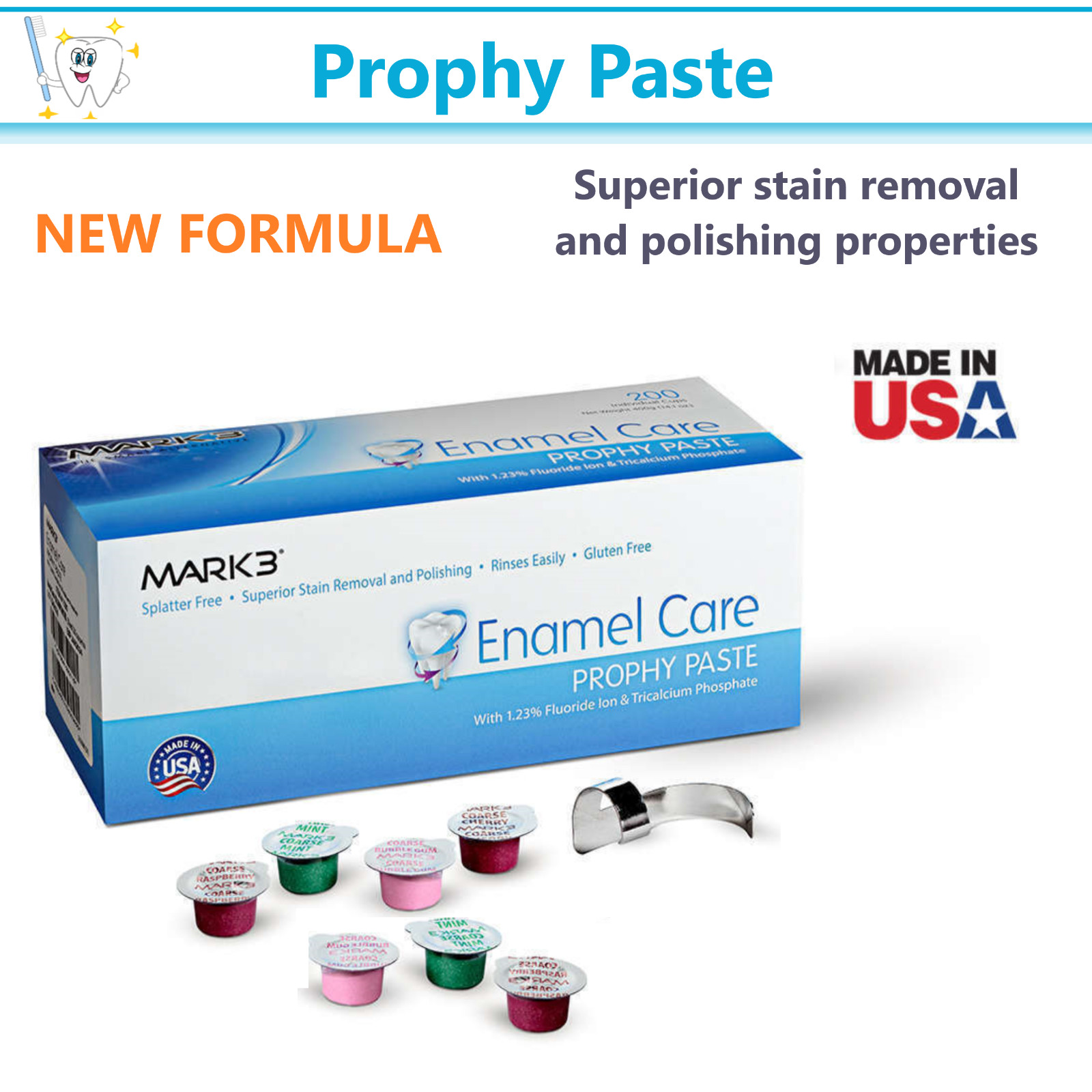 Dental Prophy Paste 200 Cups Prophylaxis Non Splatter Mark3 All Grits