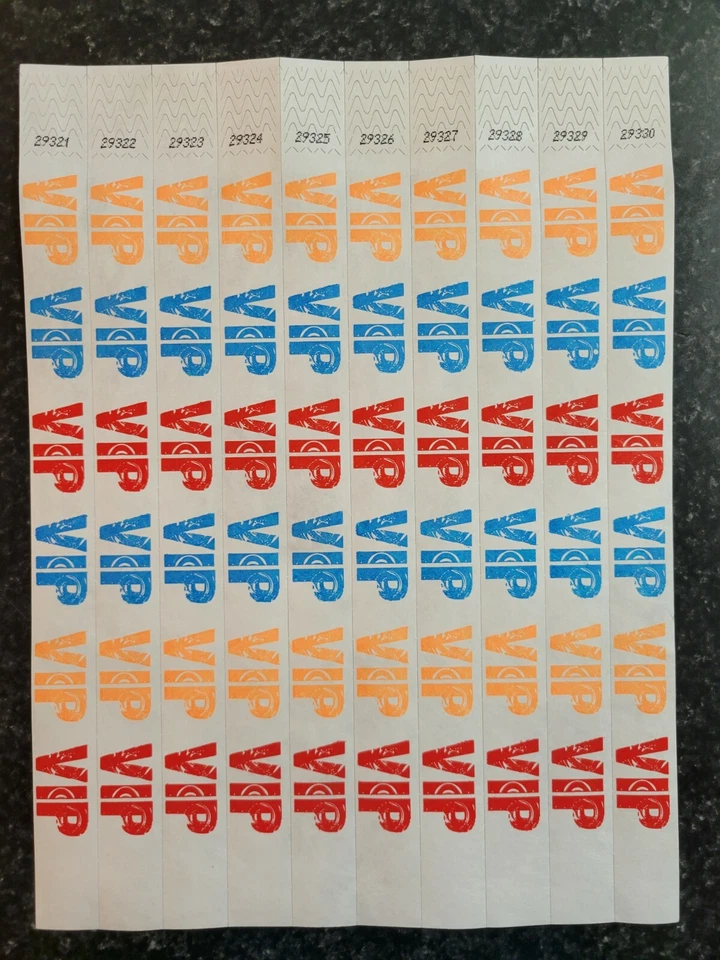 DUPONT 100 3/4" VIP MULTI-COLOR TYVEK WRISTBANDS, PAPER WRISTBANDS, EVENT WRISTBAND