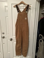 Vintage Carhartt 6FBZ BRN Double Knee Carpenter Bib Overalls Made In USA 38 x 30