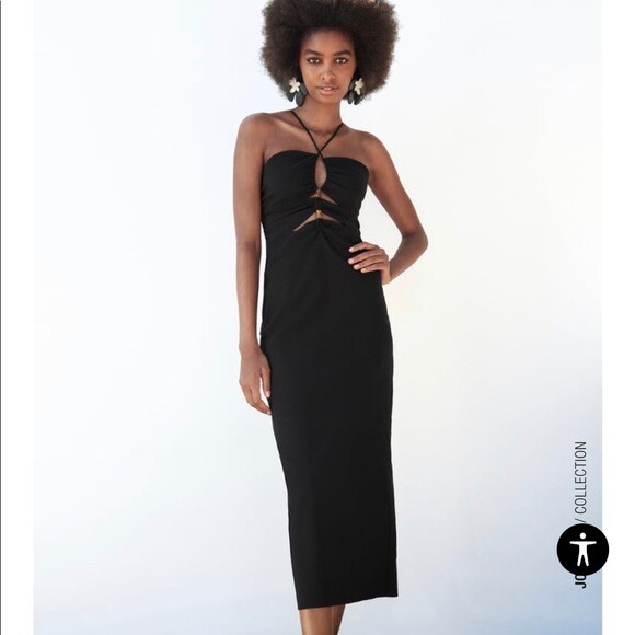 ⚠️ZARAページ⚠️ Brand New Zara Black Cut-Out Midi Dress Size XXL Ref 4688/315 | eBay