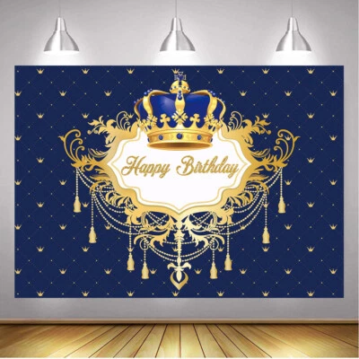Corona dorata sfondo reale per festa compleanno principe sfondo blu senza cuciture