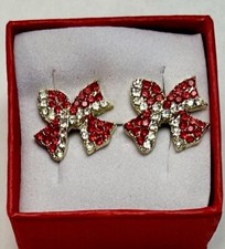Christmas Crystal Bow Stud Earrings 0.5  In Gift Box