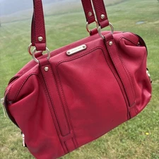 Michael Kors Hand Bag Cherry Red Studio Mercer Medium Dr Duffle Pebbled Leather
