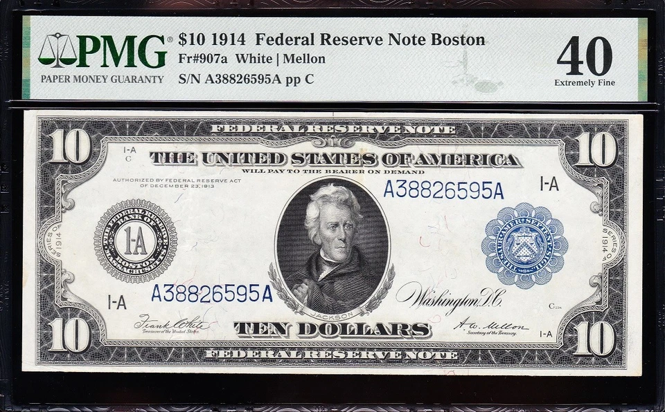 AWESOME Crisp HIGH GRADE 1914 $10 BOSTON FRN Note! PMG 40! FREE SHIP! 26595A - Image 2 of 3