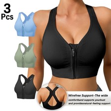 3 Pack Women Front Zipper Wireless Sports Bra Cross Back Posture Support Bra