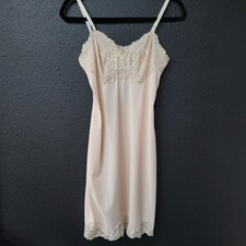 Vintage Lorraine Ivory Lace Trim Slip Dress Nightgown Size 34 XS Coquette