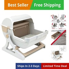 semi-automatic quick cleaning cat litter box, Luxury cat toiletwhite / milk b...