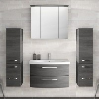 BadmöBel Set 80Cm Keramik Waschtisch Led Spiegelschrank HochschräNke Badezimmer