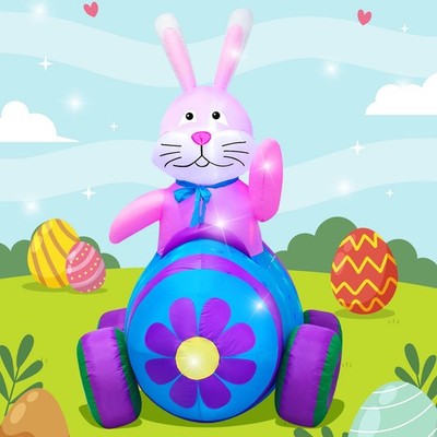 4Ft Easter Inflatables Bunny Decorations with Lights，Happy Easter Bunny Blow ...