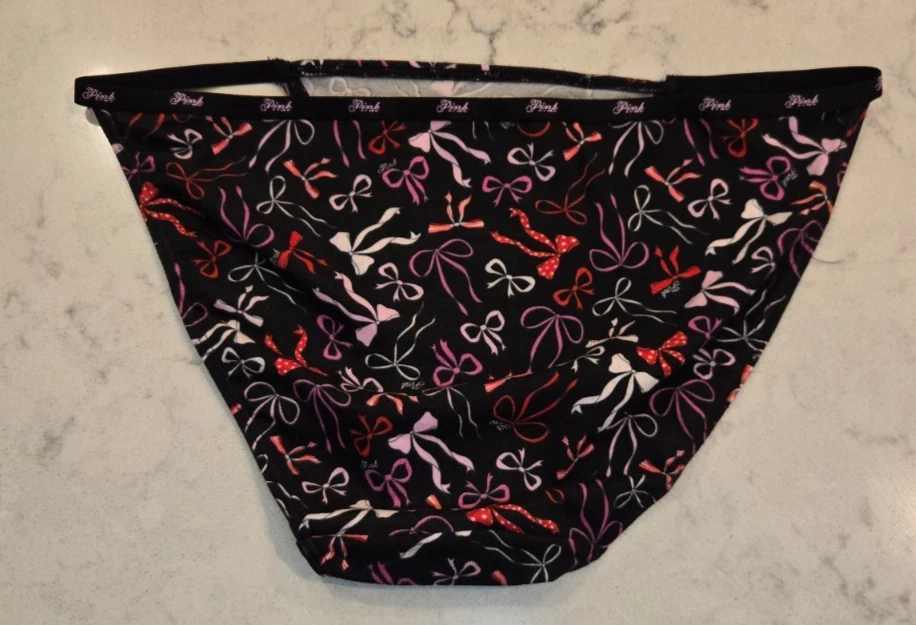 Bikini Victoria's Secret ROSA Logo Algodón Tanga - M - VS Negro Panty Nuevo con Etiquetas Foto 4 de 4