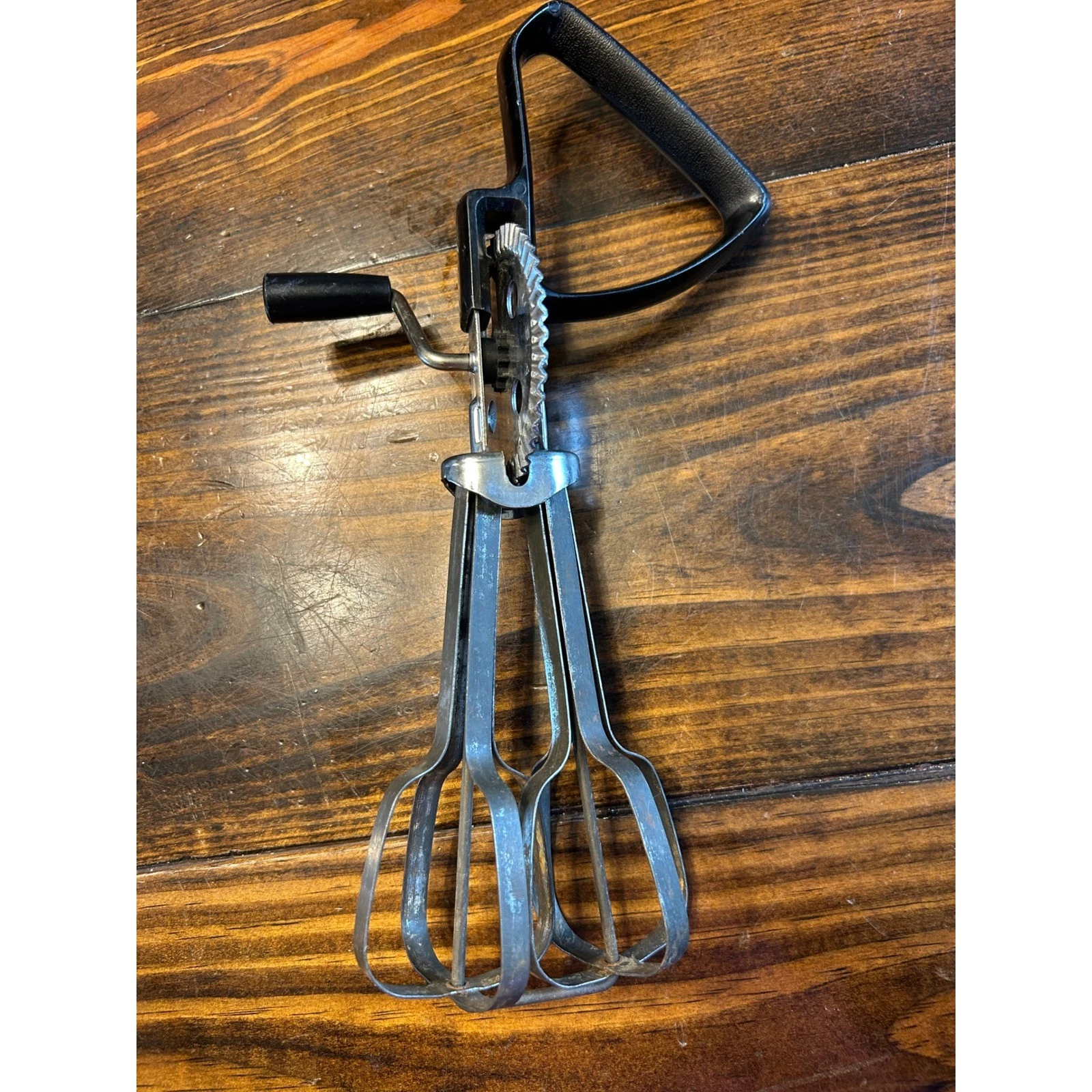 Vintage EKCO Hand Crank Egg Beater Manual Rotary Mixer Black Handle USA Made