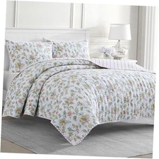  100% Cotton 3-Pc Reversible Quilt Set, Washed, King Floral Bethany Jacobean